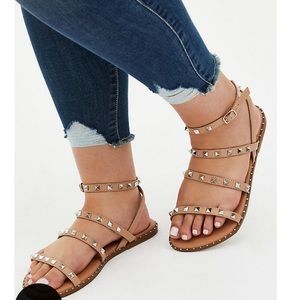 torrid 10W beige faux leather studded strap sandal